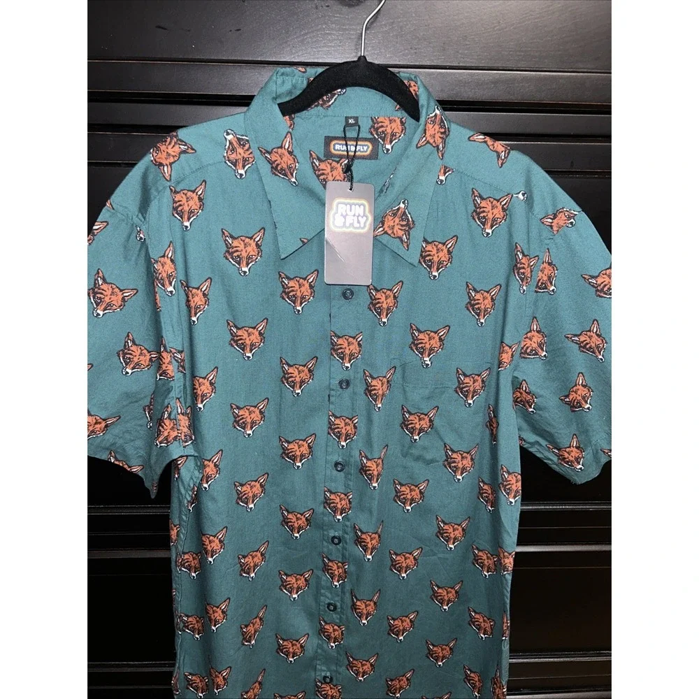 MENS RUN & FLY 50'S/60'S RETRO/VINTAGE/HAWAIIAN FOX HEAD PRINTED‎ SHIRT